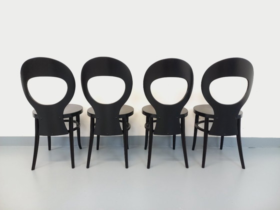 Image 1 of Set van 4 vintage Baumann Mouette stoelen in zwart hout uit de jaren 70.