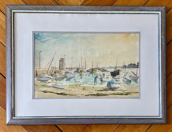 Image 1 of Watercolor wash Port of Piriac Loire Atlantique