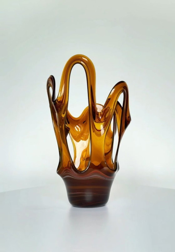 Image 1 of Vaso in vetro vintage soffiato a mano anni '70, Makora di Huta Szkła Krosno