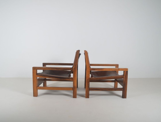 Image 1 of Set Franse zetels in olijfhout met tuigleer, jaren '70