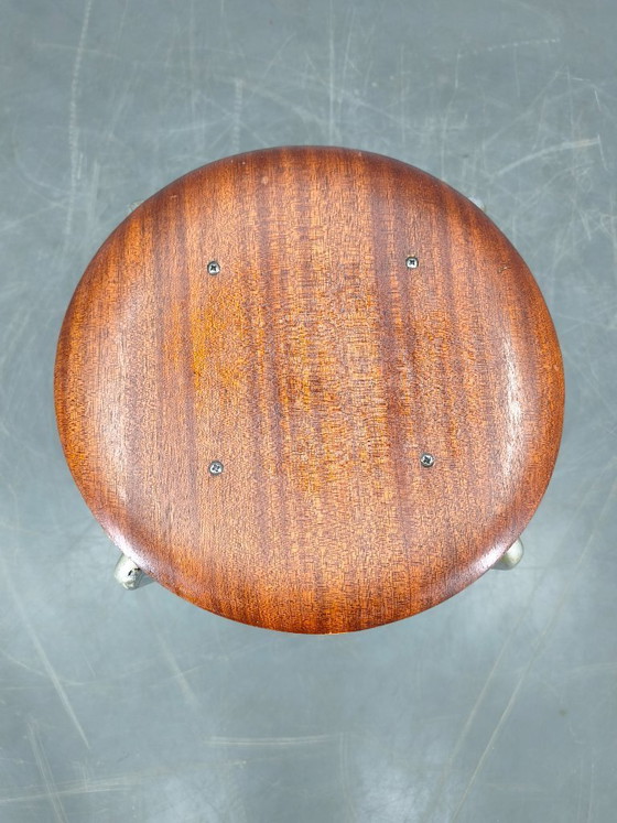 Image 1 of Taburete industrial alemán de los años 50 con asiento de madera contrachapada.