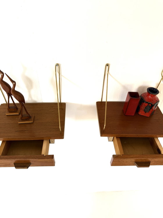 Image 1 of Set of 2 vintage Danish floating bedside tables ‘70s
