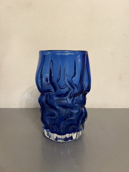 Blaue „organische“ Murano-Glasvase aus den 1980er Jahren
