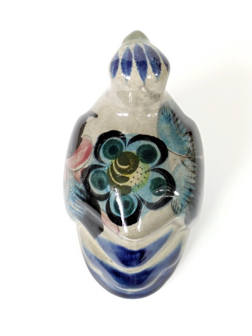 Vintage Mexican Tonala Quail Figurine | 1970s Hand Painted Folk Art Pottery