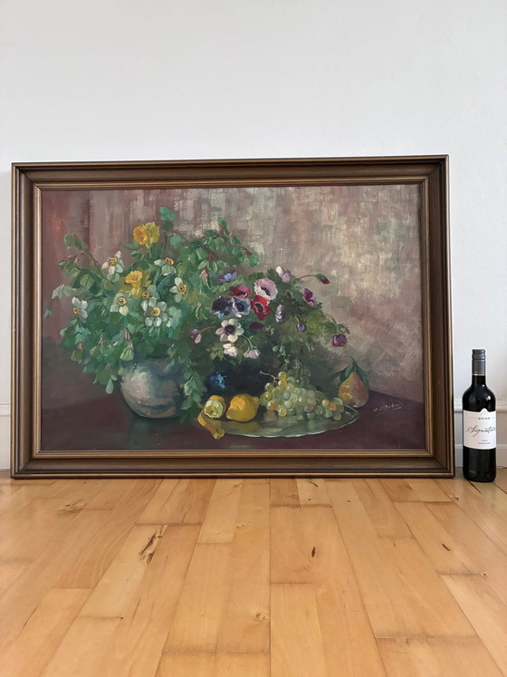 Large vintage original floral still life painting with fruit – Paintings & Drawings, Wood, Canvas (photo 2 of 21)