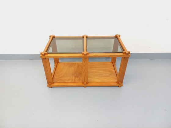 Image 1 of Vintage rectangular coffee table in pine and smoked glass from the 70s and 80s