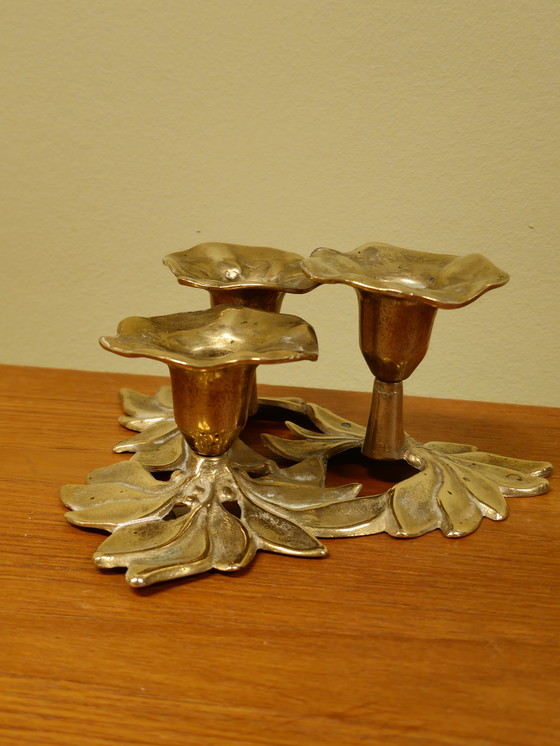 Image 1 of Vintage Brass Art Nouveau Candlestick Candle Holder