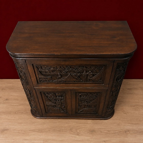 Vintage Teak Houten Thaise / Aziatische Barkkast / Drankkast / Bohemian Toog / Barmeubel (Houtsnijwerk) (photo 6 of 15)