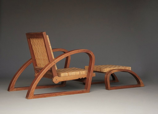 Chaise longue et ottoman vintage de Francis Jourdain, années 1920