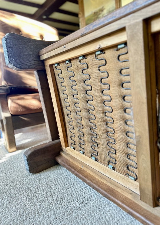 Rustieke houten zitgroep met bruine bekleding, Zithoek, Textiel, Rustic (foto 15 van 15)