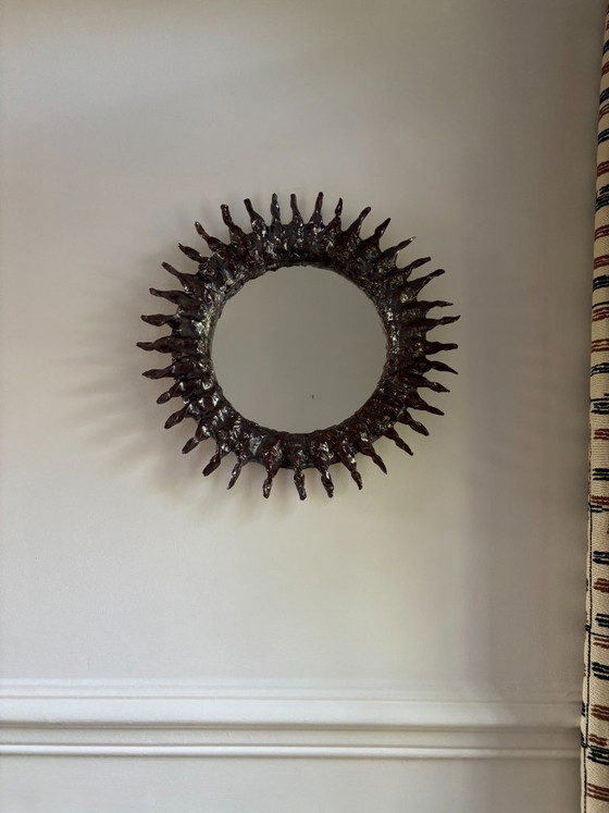 Image 1 of French contemporary ceramic mirror, "Sole" by Renzo Maar