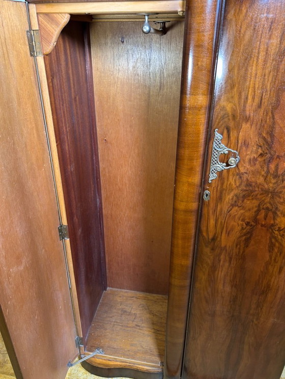 Image 1 of  Art Deco Burr Walnut Vintage Brocante Gents Wardrobe 1930–1940