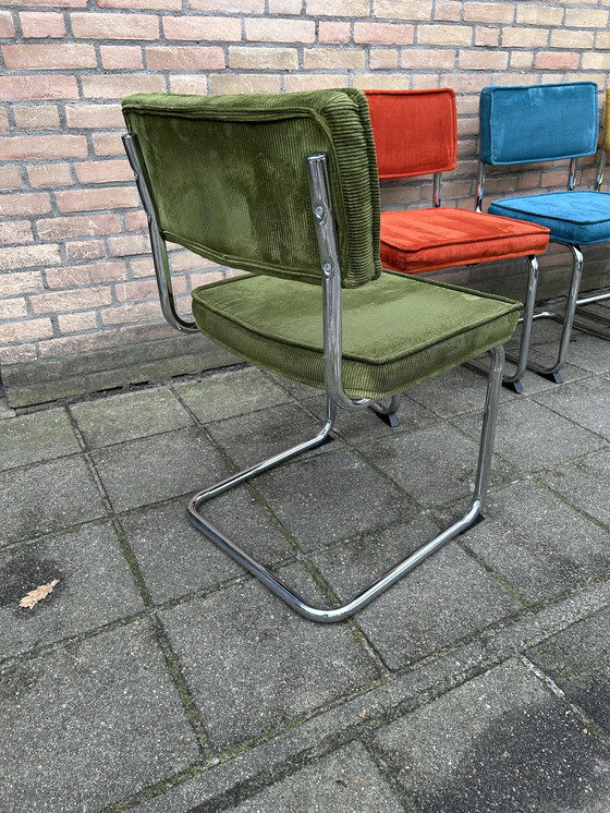 Image 1 of 4 Ribstof Stoelen met Chrome Buisframe