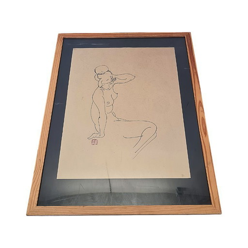 Vintage Chinese drawing of nude lady, 2nd half 20th century
