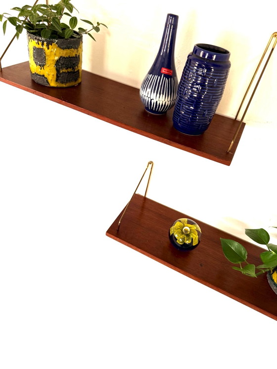 Set of 2 vintage Danish teak Shelving units ‘60, Brass, Wood, Brown (photo 5 of 9)