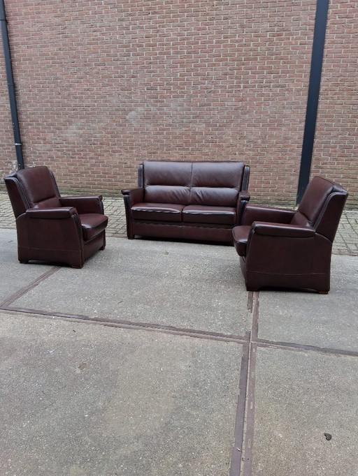 Set di divani Three B 2+1+1 in pelle bovina. In ottime condizioni!