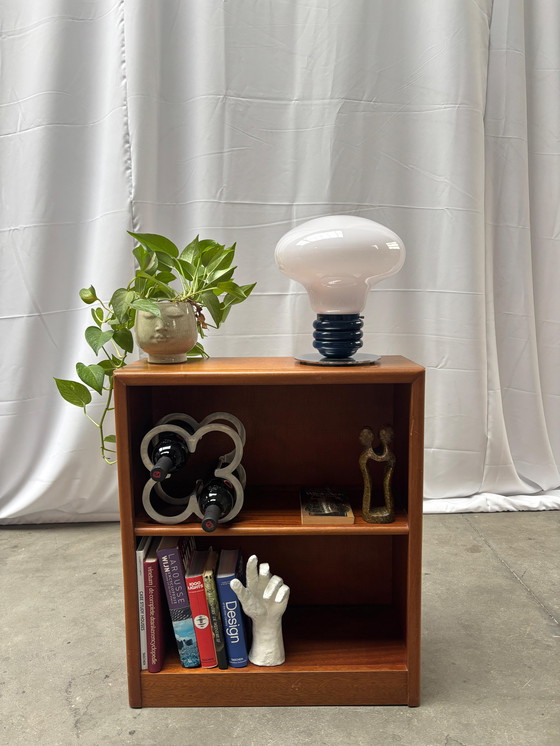 Image 1 of Vintage Space-Age Opaline Mushroom Lamp – Uniek Blauw Keramiek & Chroom