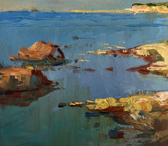 Image 1 of Origineel olieverfschilderij: Zeekustlandschap, de stille adem van de zee.