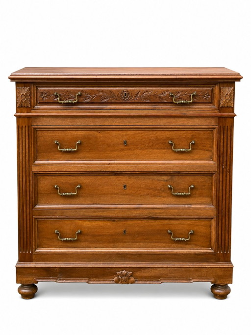 Commode Néo-Renaissance Henri II avec marbre rouge – ladekasten, Wood, Marble (photo 2 of 7)