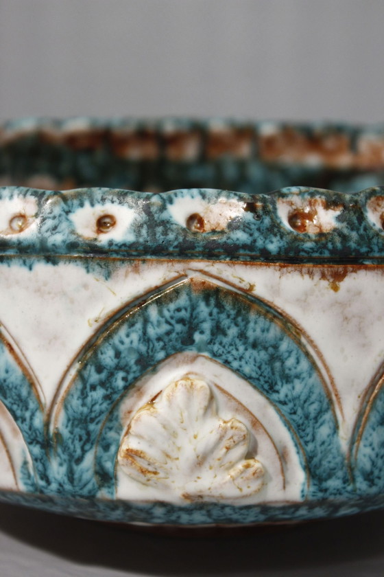 Image 1 of Fruit bowl with handles polychrome ceramic Italy 1950s style Picault Deruta