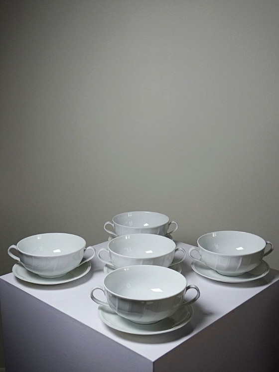 Image 1 of 5 two-handled cups/bowls, Limoges porcelain Bernardaud "Palm"