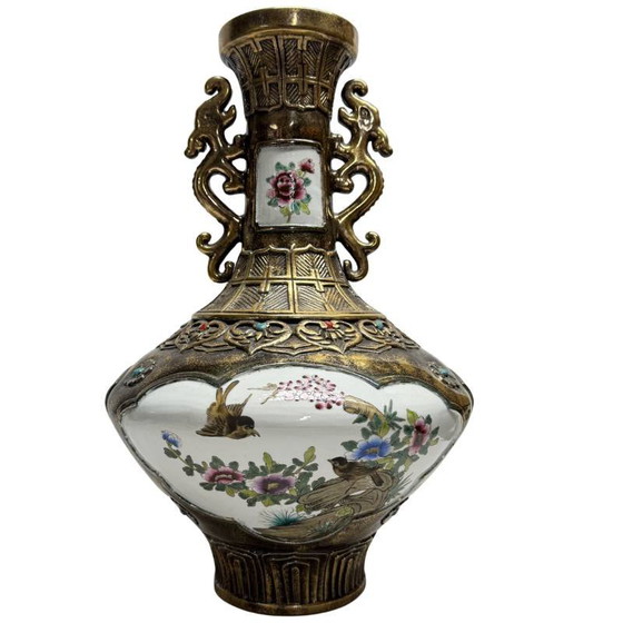 Ensemble de Vases Chinois – Métal avec Panneaux de Porcelaine – Lot 469 – Metal (photo 2 of 10)