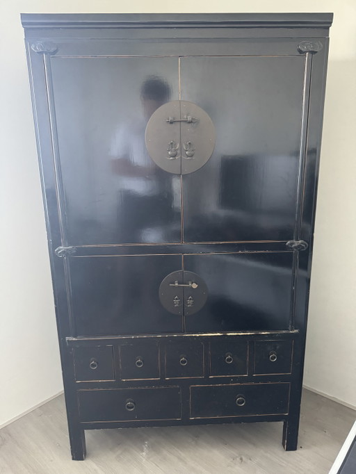 Antiker chinesischer Schrank, schwarz – 105 x 61 x 182 cm – kasten, Metal, Wood
