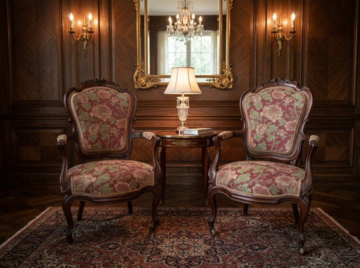 Pair of Vintage Armchairs - Louis XV Style (1960s) in Fine Cherry