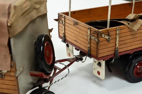Image 1 of IFA W50 Vintage Wood and Metal Model Truck with Tarpaulin Trailer (1970-1980) Handmade