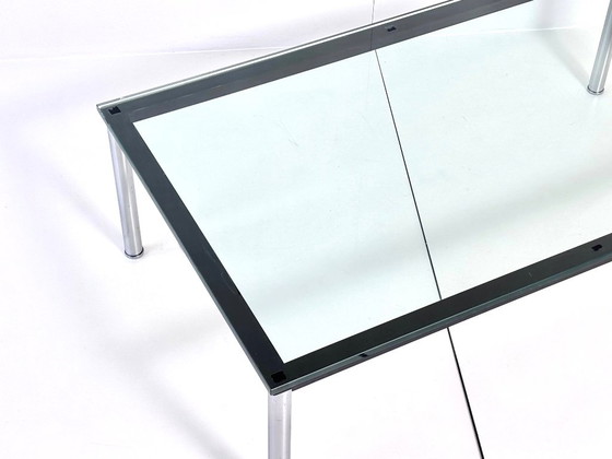 Vintage Glass Coffee table, Chrome & black metal frame, Made in Italy, Transparent, Modern (photo 9 of 15)
