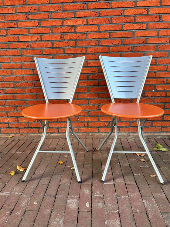 Quattro sedie pieghevoli vintage postmoderne disegnate da Rutger Andersson, Metallo, Legno, Verde (foto 3 di 15)