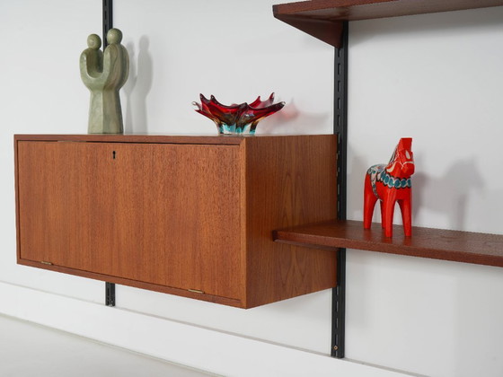 Modular shelving by Kai Kristiansen, teak veneer with black wall rails, Denmark, 1960s – Wall cabinet, Wood (photo 10 of 31)