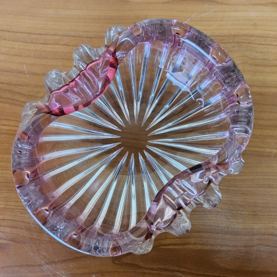 Image 1 of Vintage grote roze kristallen asbak/schaal (Muranoglas) (Val Saint Lambert) cranberry kleur