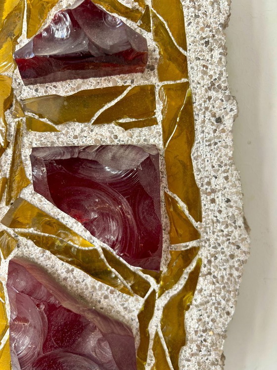 Image 1 of Applique da parete vintage XL "in vetro colorato" in cemento e vetro, Svezia 1950