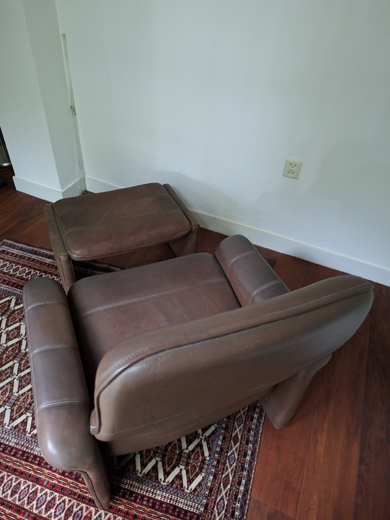 Image 1 of Original De Sede DS-50 Design-Sessel mit Fußhocker, braunes Nackenleder.