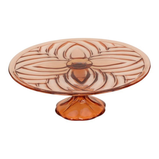 Piatto da torta Art Déco rosa e arancione