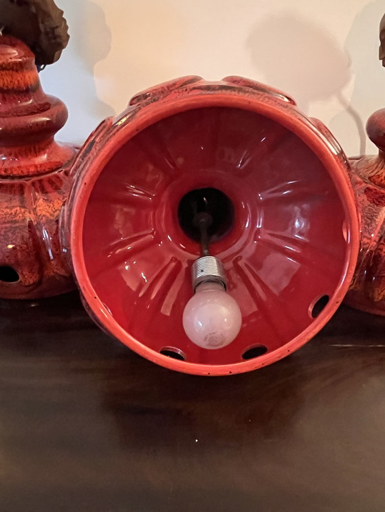Image 1 of 3 lámparas colgantes de cerámica roja, cerámica de Alemania Occidental, años 60/70