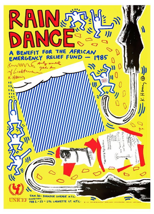 Rain Dance - UNICEF Warhol Lichtenstein Haring Basquiat Ono - 1985 - Poster 70 x 100 cm