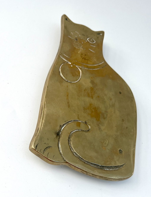 Salvamanteles de latón de mediados de siglo – Gato – Años 70