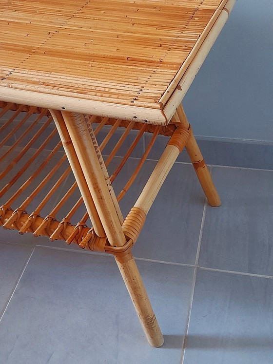 Image 1 of Audoux Minet/Capron Rattan-Couchtisch, 1950