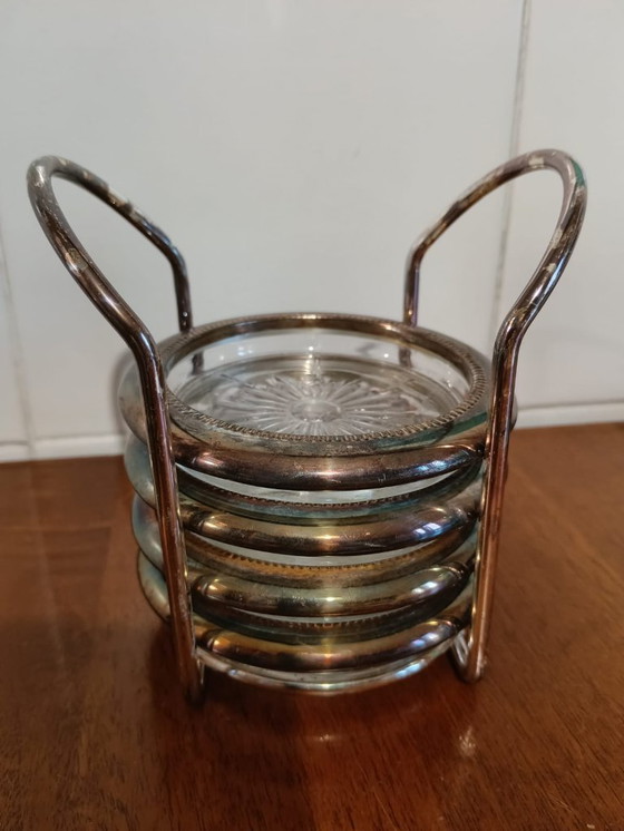 Image 1 of Set of 4 glass/silver plate coasters (Made in Italy)