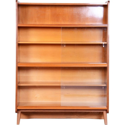 Vintage walnut and glass bookcase by Tatra Pravenec, Czech 1950