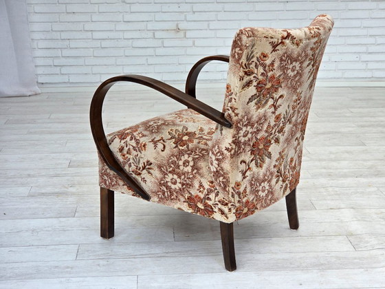 Image 1 of Fauteuil artdeco danois des années 1950, meuble en velours, bois de hêtre, retapissé.
