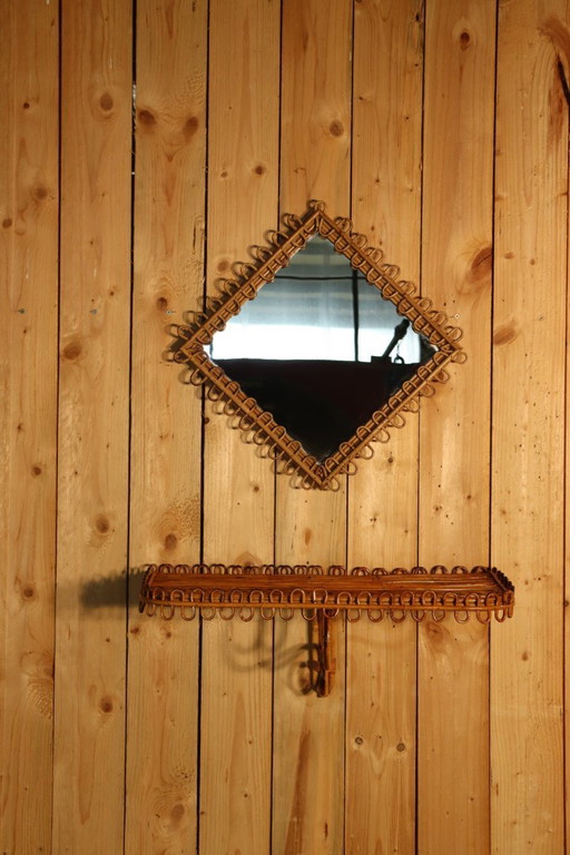 Mirror and rattan stand by Franco Albini, Italy 1960