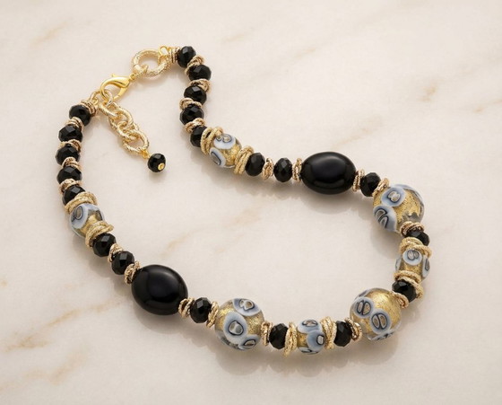 Image 1 of Collar de cristal de Murano hecho a mano con pan de oro de 24 kt.
