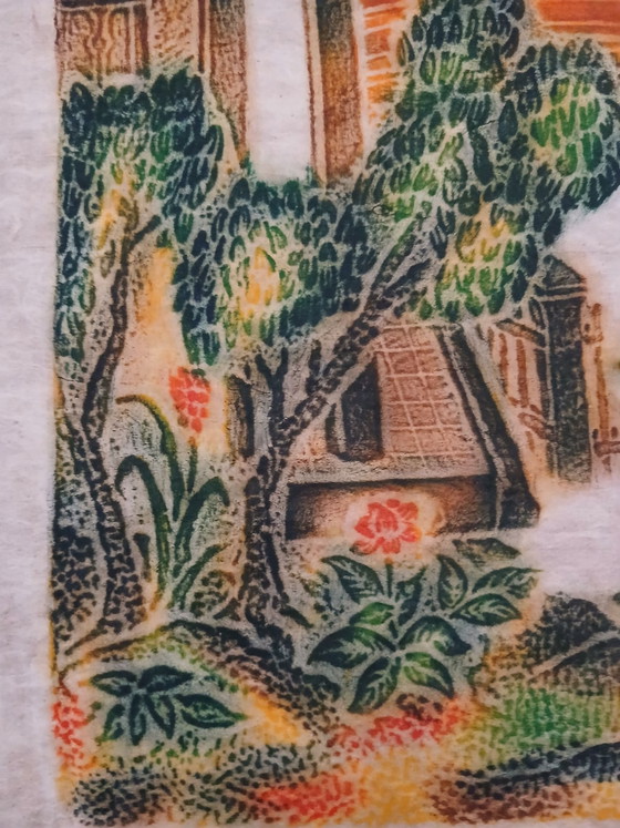 Old large polychrome Thai temple art rubbing on mulberry paper, Art Prints, Wood, Multi Color (photo 4 of 15)
