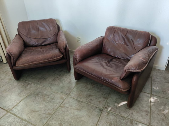 Image 1 of Ensemble de salon vintage De Sede - canapé 3 places + 2 fauteuils - cuir de buffle épais - 1970