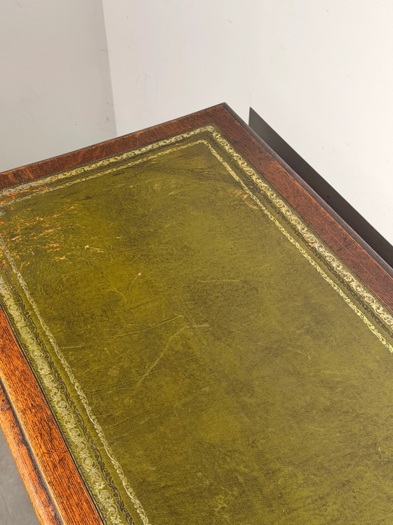 Antique Oak Writing Desk with Green Leather Top and Four Drawers (photo 5 of 6)