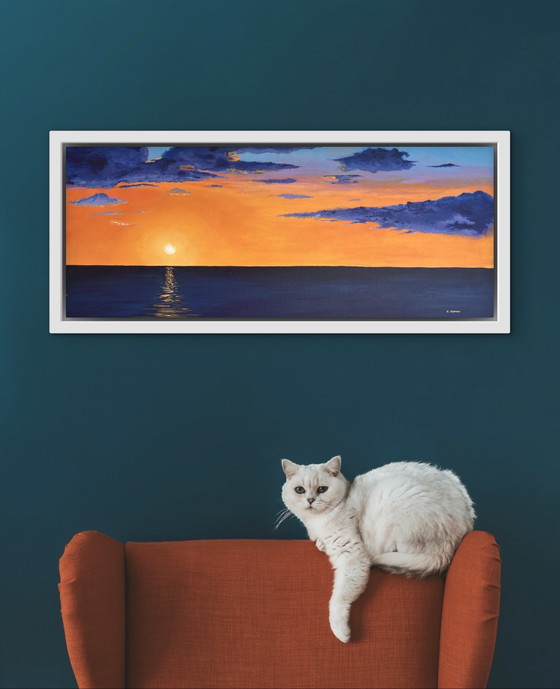 Amber Horizon - Original panoramic acrylic painting on canvas 40 x 100 cm – Paintings & Drawings, Cotton (photo 9 of 12)