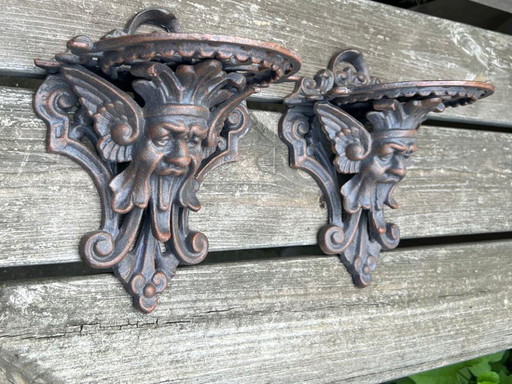 Iron Wall Brackets with Devil Faces – Gothic Elegance in Cast Iron - Free Shipping